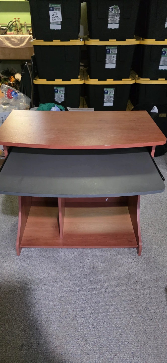 Compact Wood Computer Desk with Keyboard Tray and Shelves