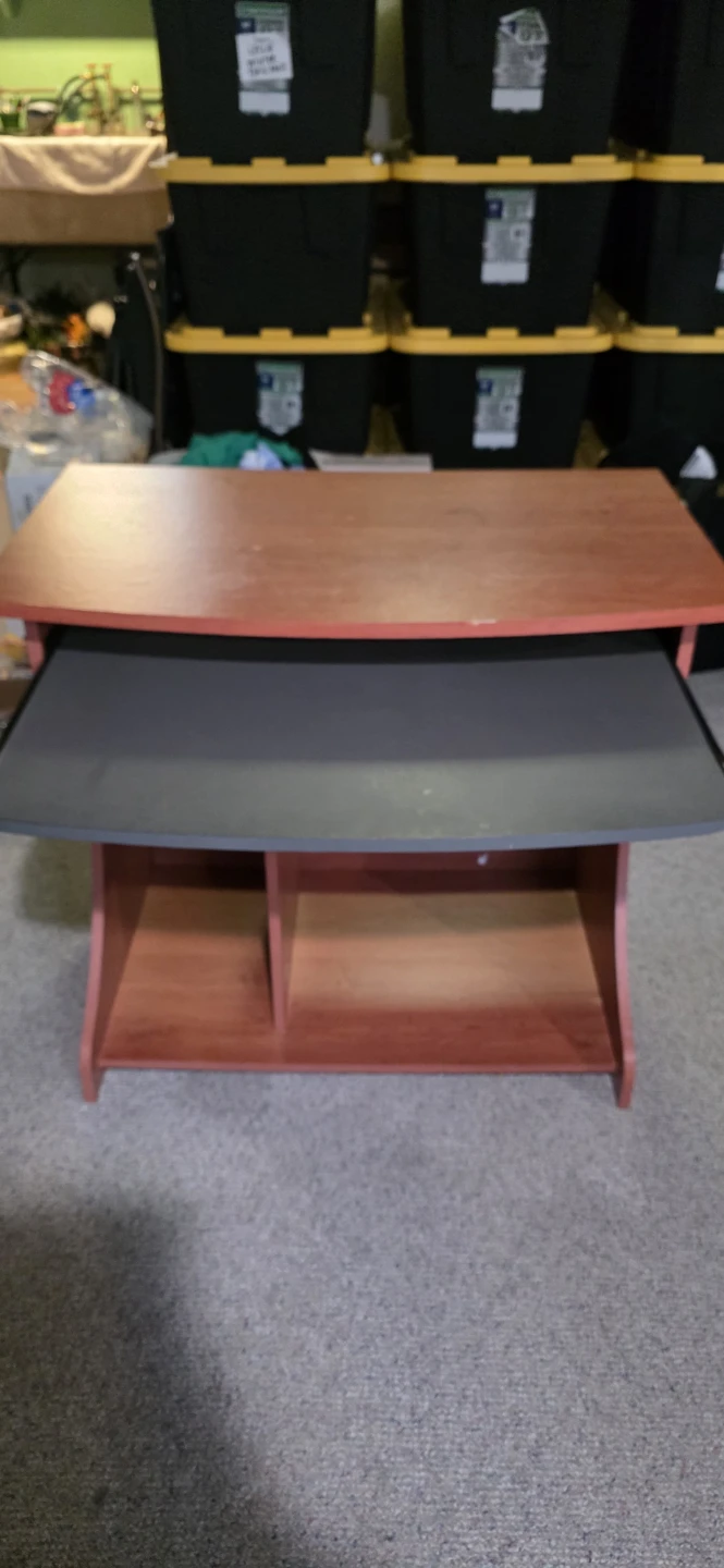Compact Wood Computer Desk with Keyboard Tray and Shelves - photo 2