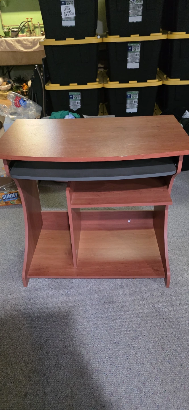 Compact Wood Computer Desk with Keyboard Tray and Shelves - photo 3