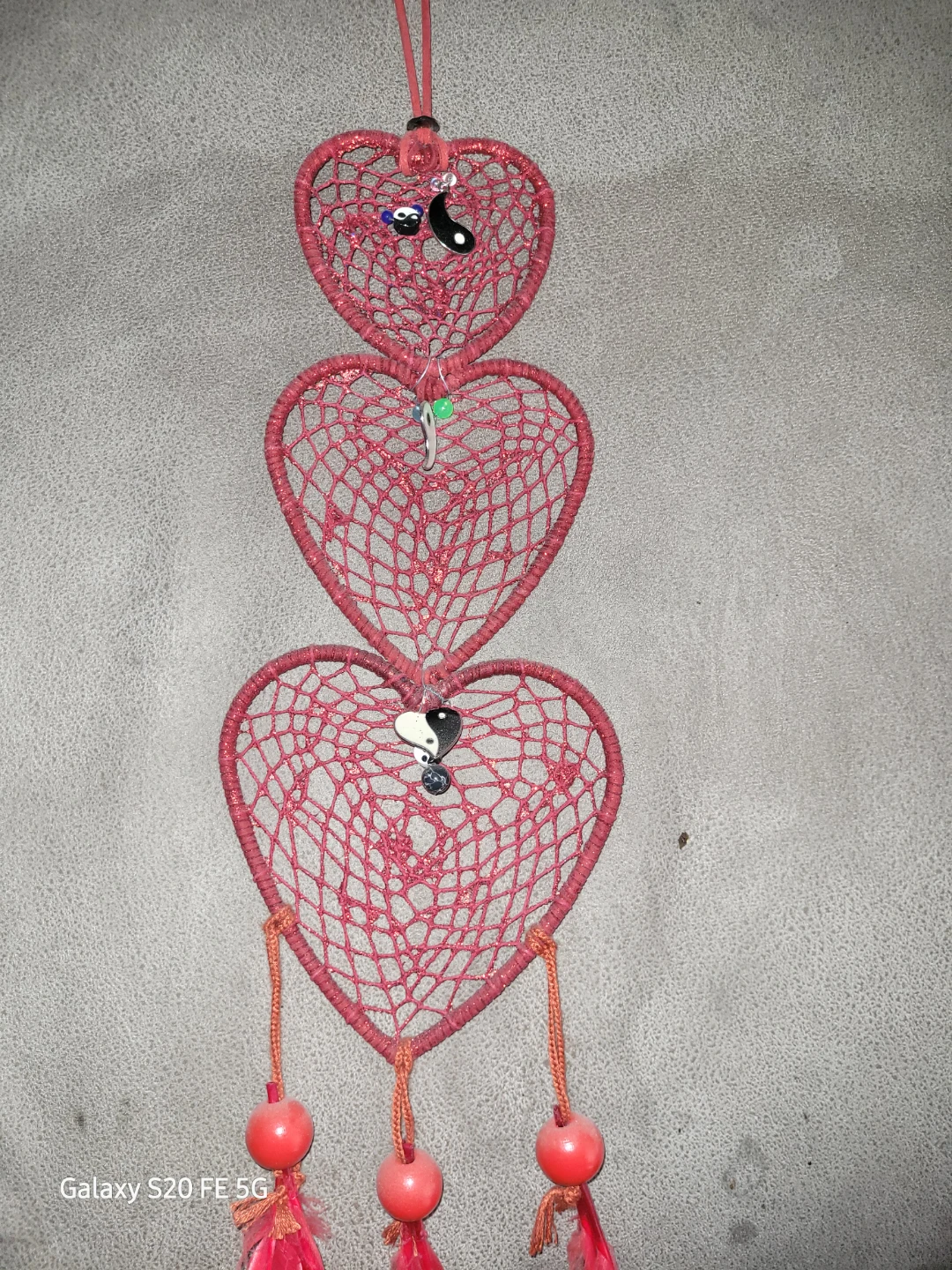 Red Heart Dreamcatcher with Yin Yang Charms