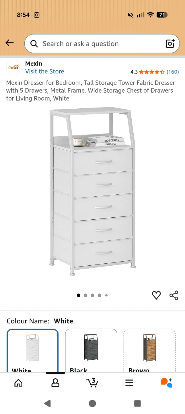 Moxin 5 Drawer Fabric Dresser - White - photo 2