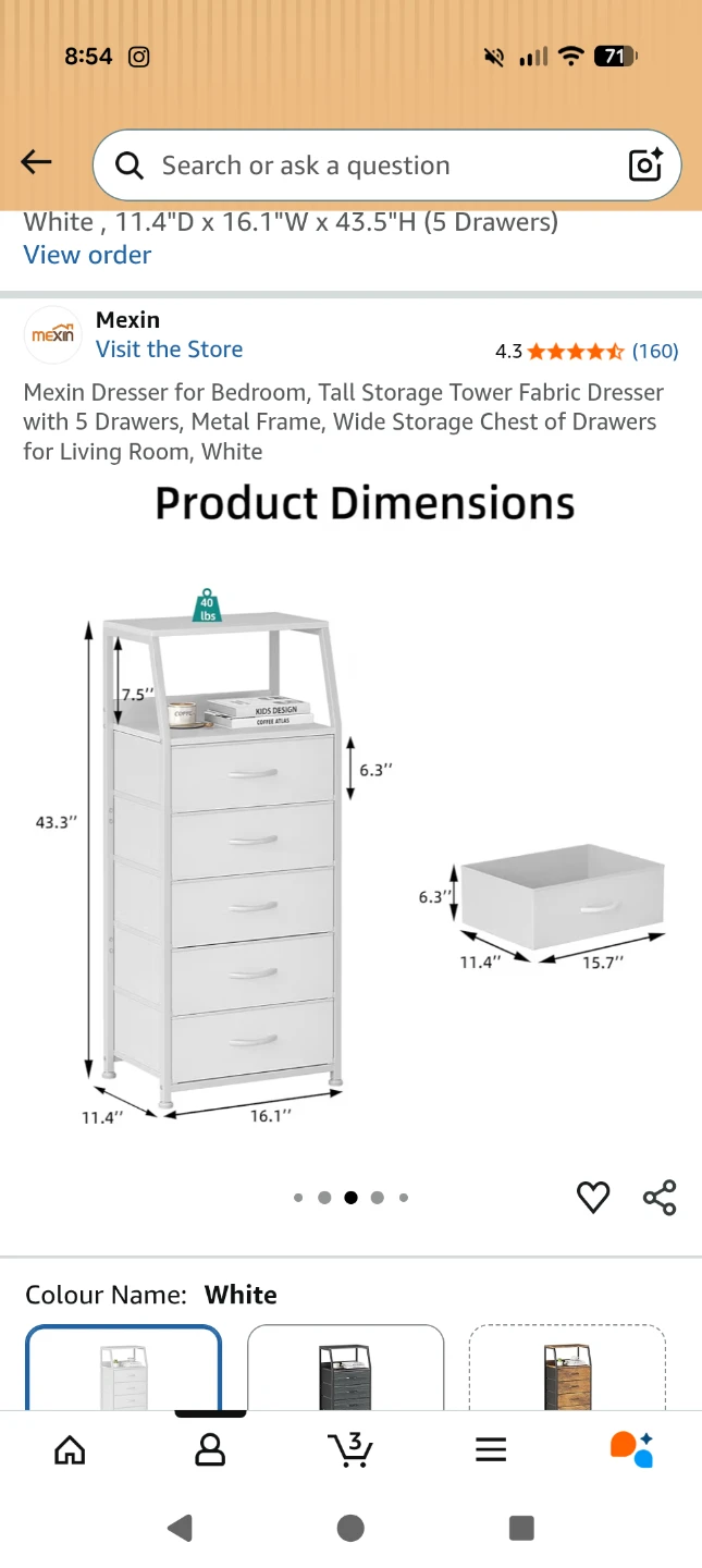 Moxin 5 Drawer Fabric Dresser - White - photo 3
