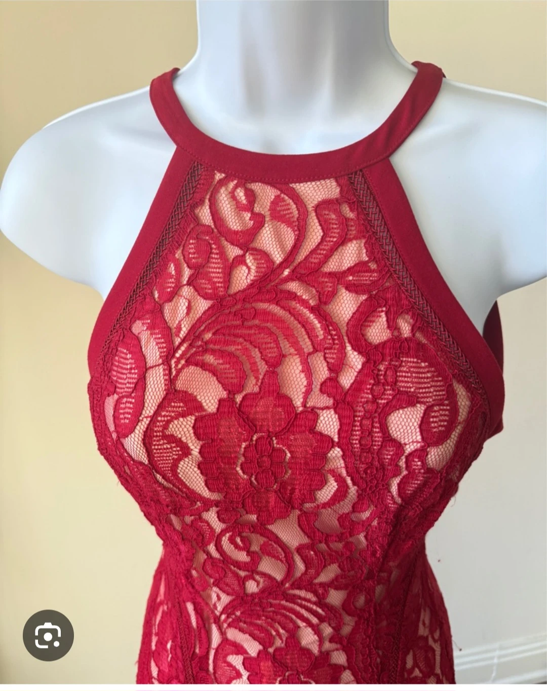 Guess Red Lace Halter Maxi Dress
