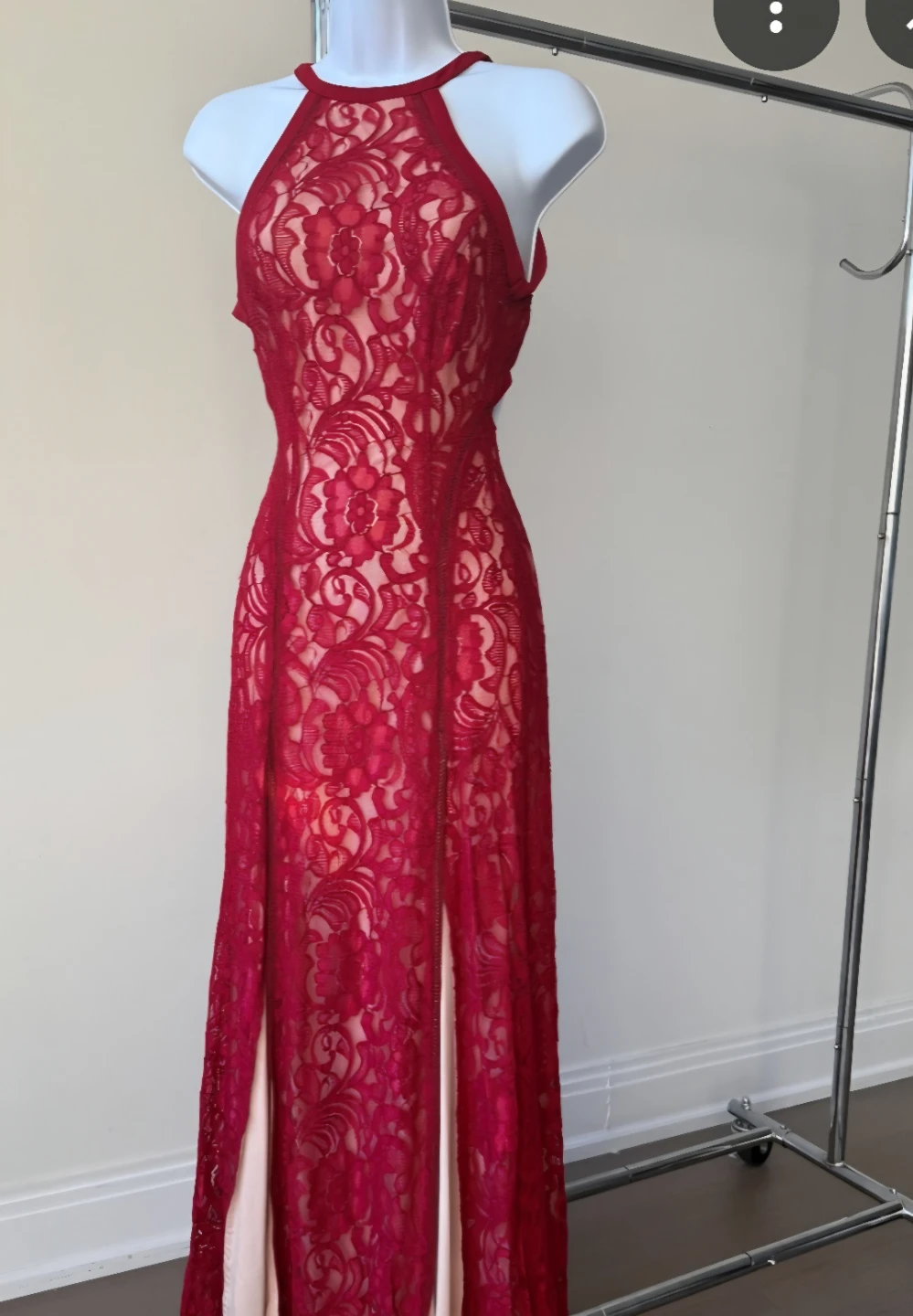 Guess Red Lace Halter Maxi Dress - photo 4