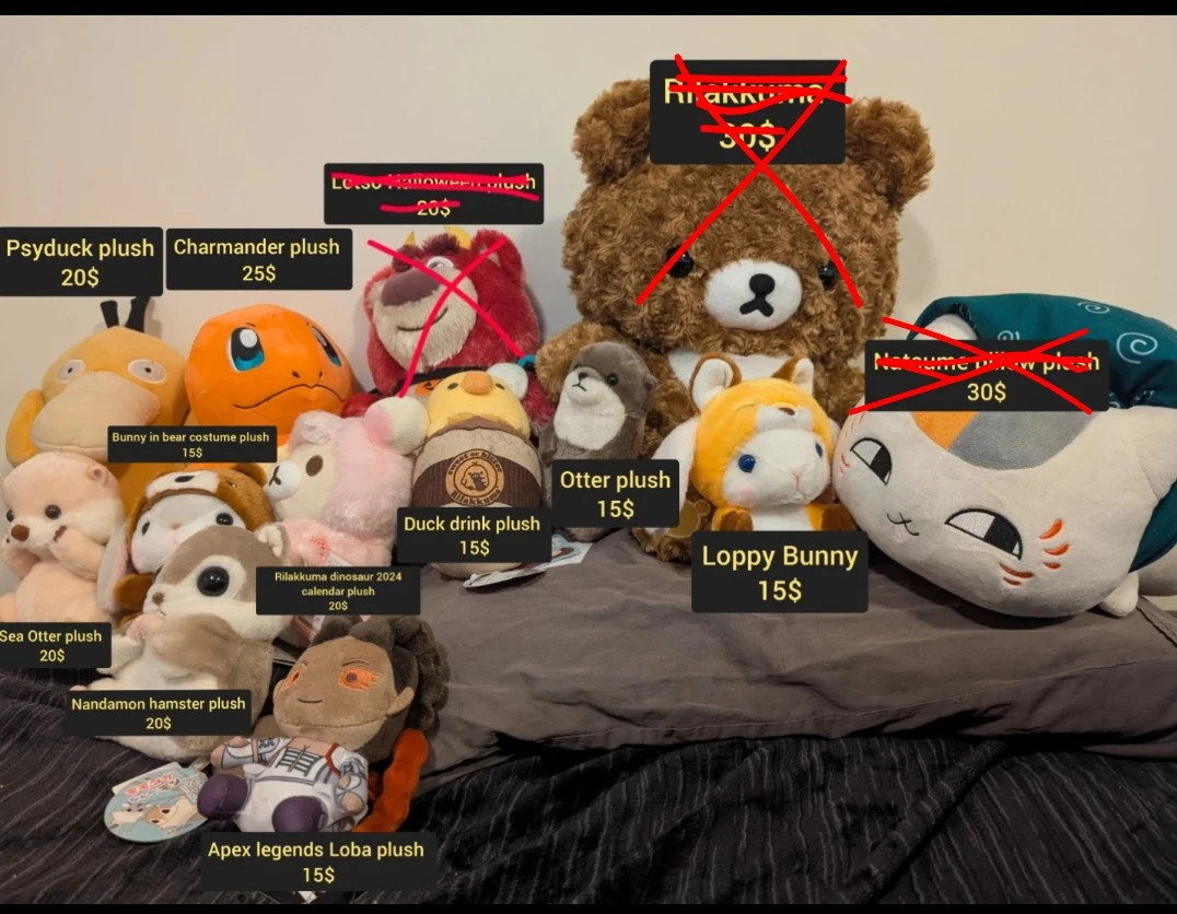 Various plushies from 15$-30$