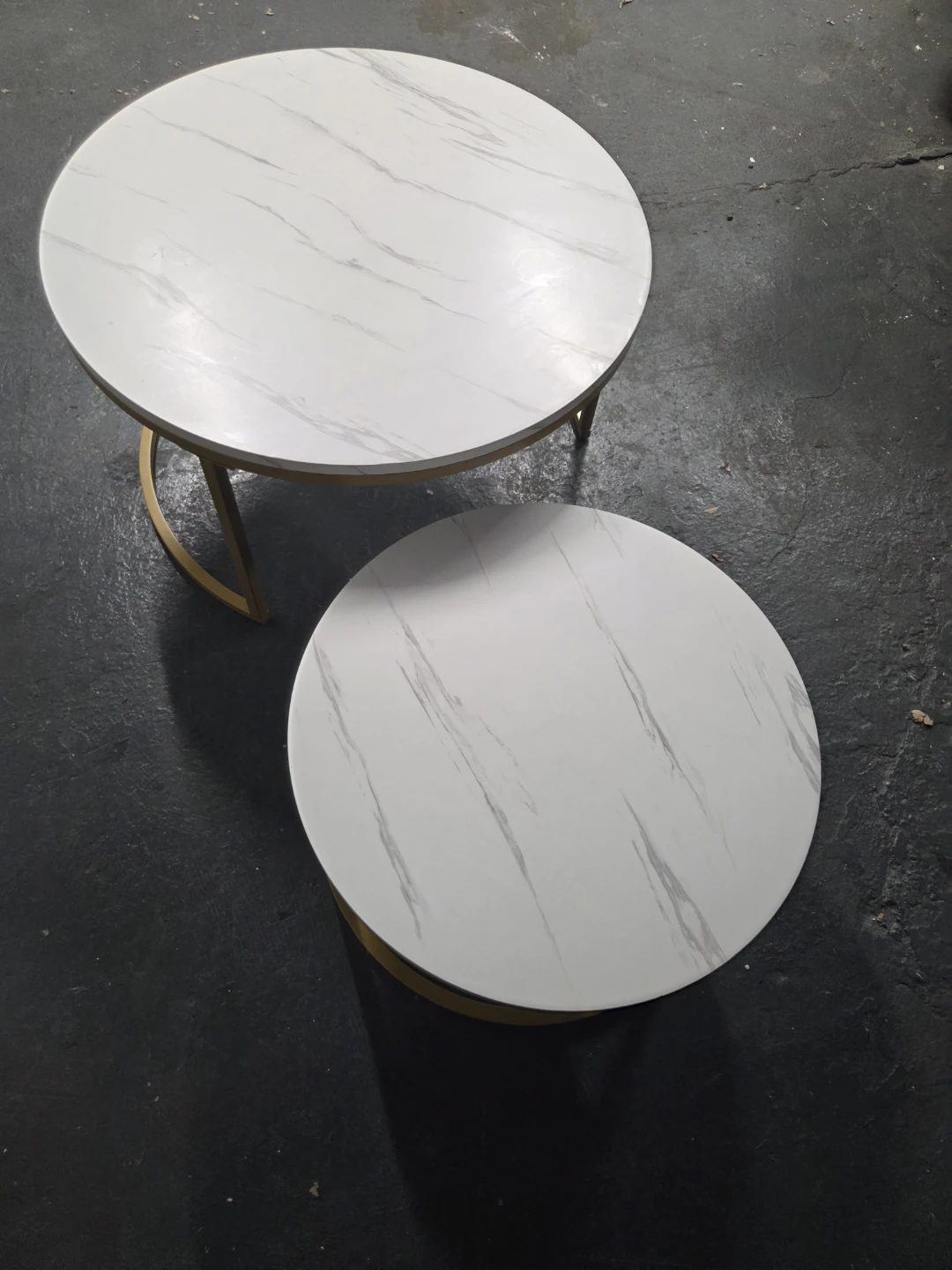 Nesting Round Coffee Tables - White Marble Look with Gold Legs - photo 5