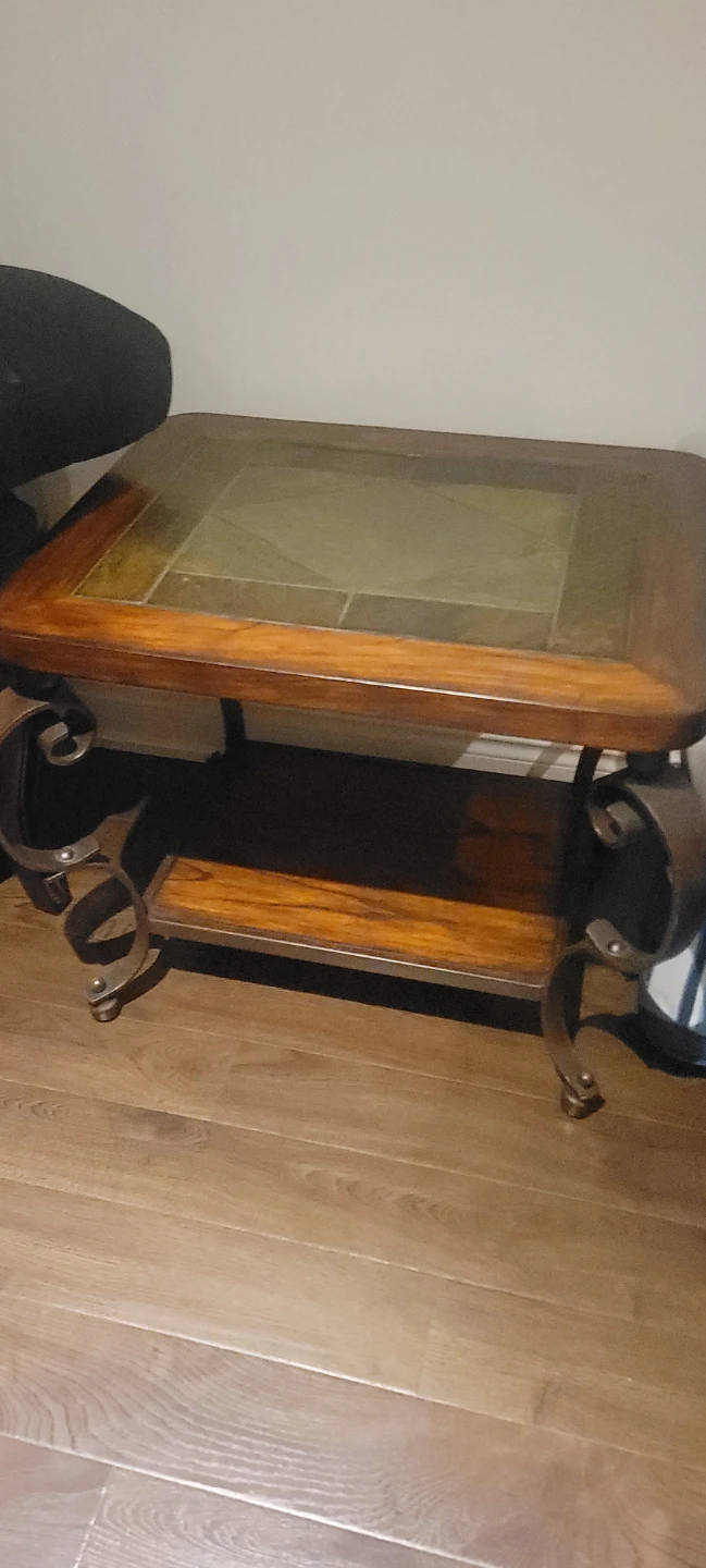 Two-Tiered End Table with Tiled Top