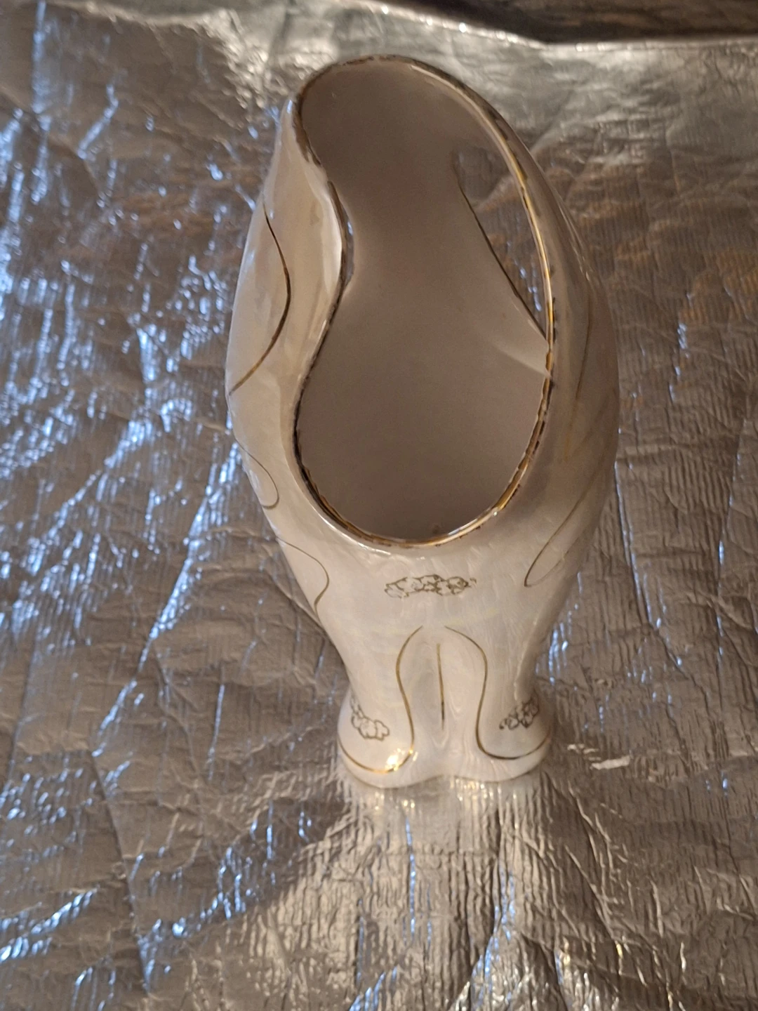 White Ceramic Vase with Gold Trim