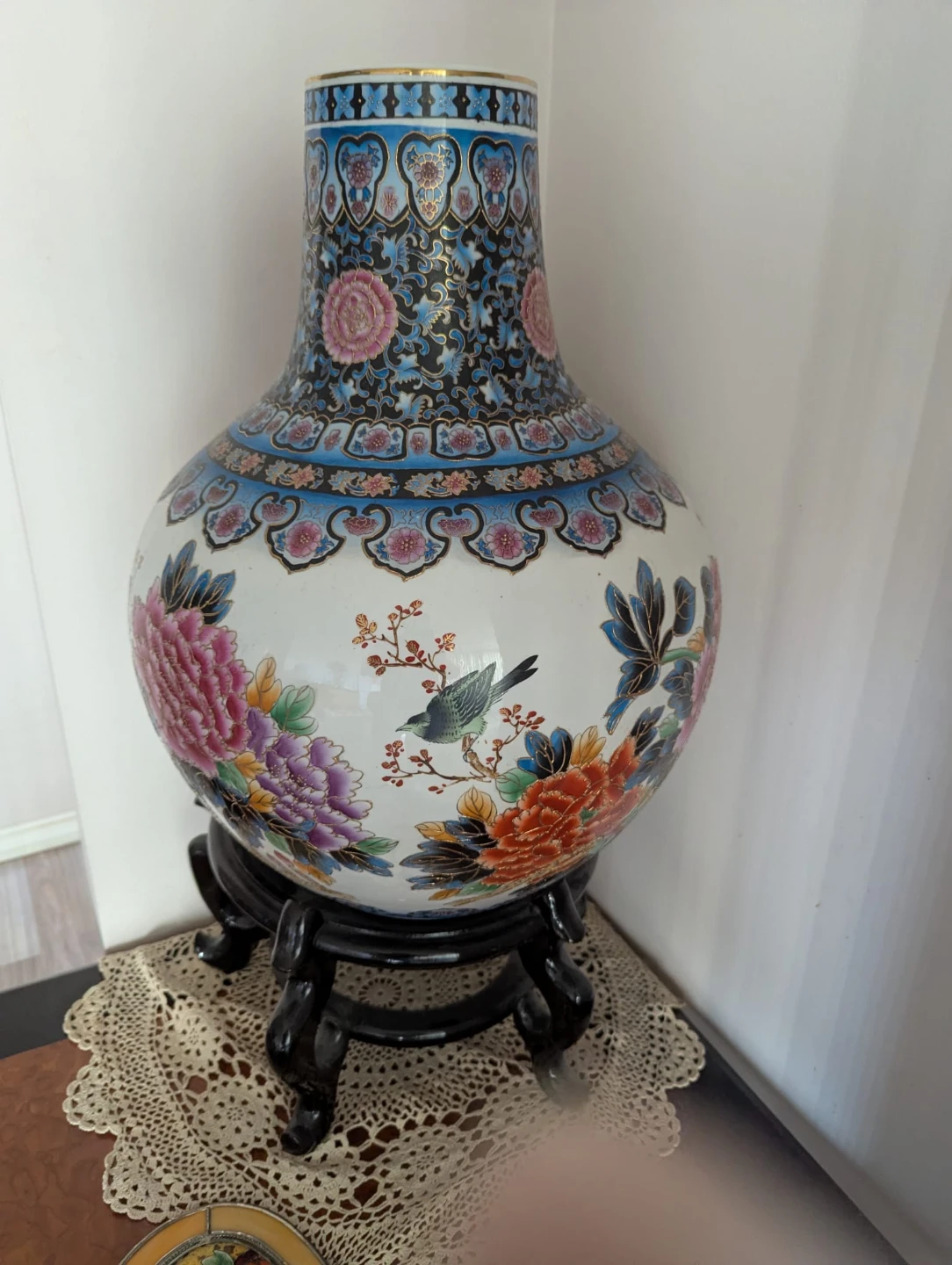 Decorative Ceramic Vase with Floral and Bird Motif