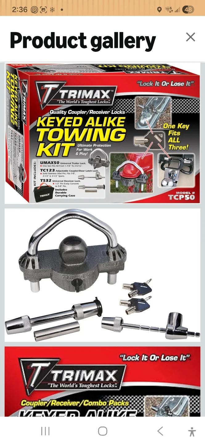 TRIMAX Keyed Alike Towing Kit - Universal Coupler/Receiver Locks