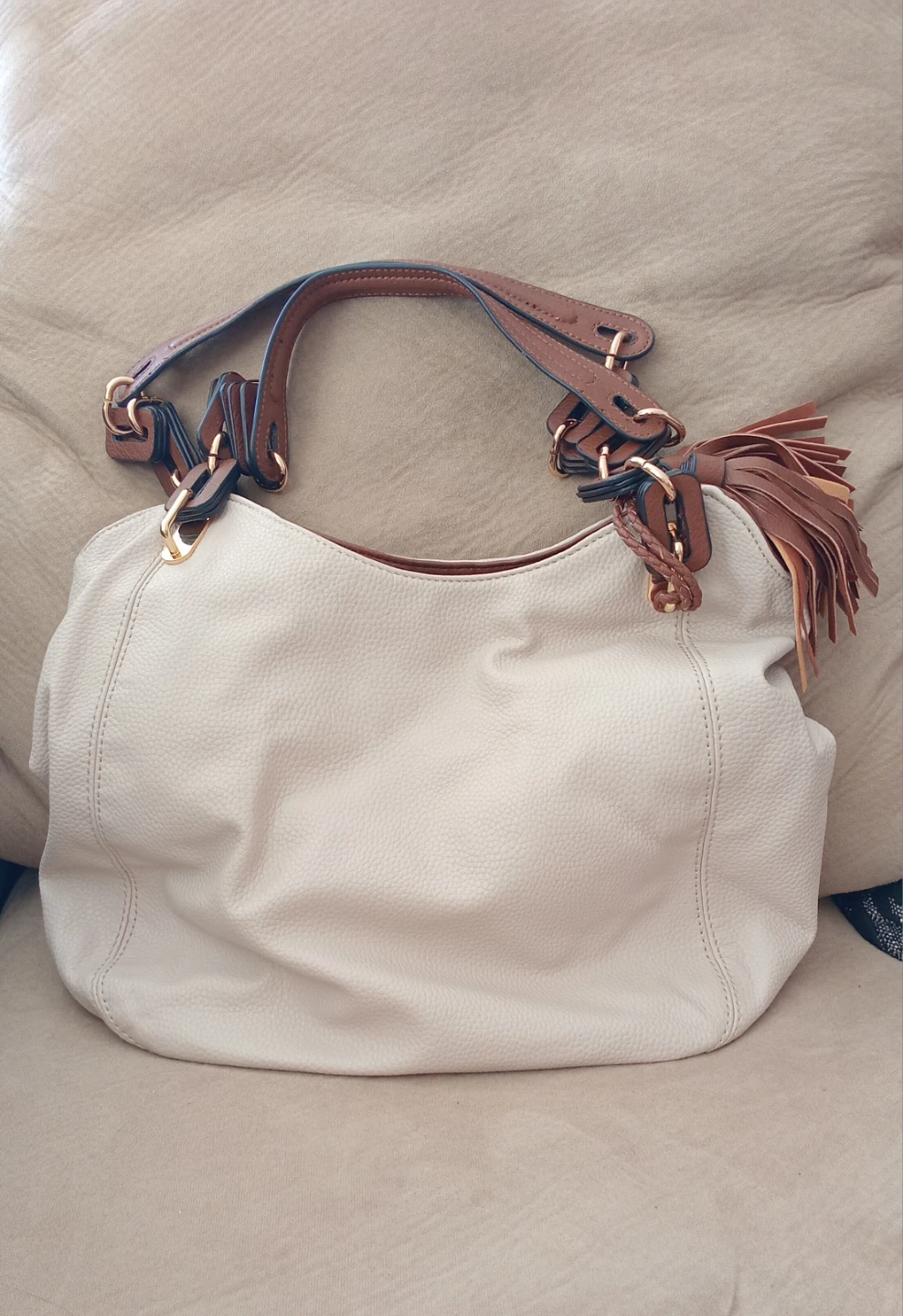 Kelly & Katie White & Brown Faux Leather Shoulder Bag