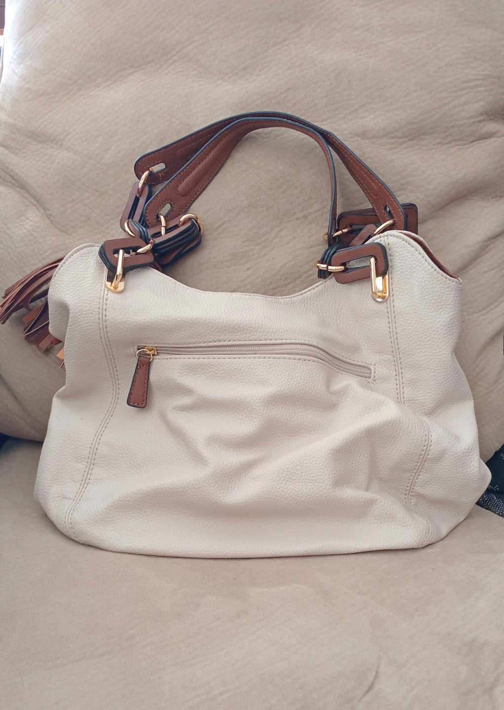 Kelly & Katie White & Brown Faux Leather Shoulder Bag - photo 2