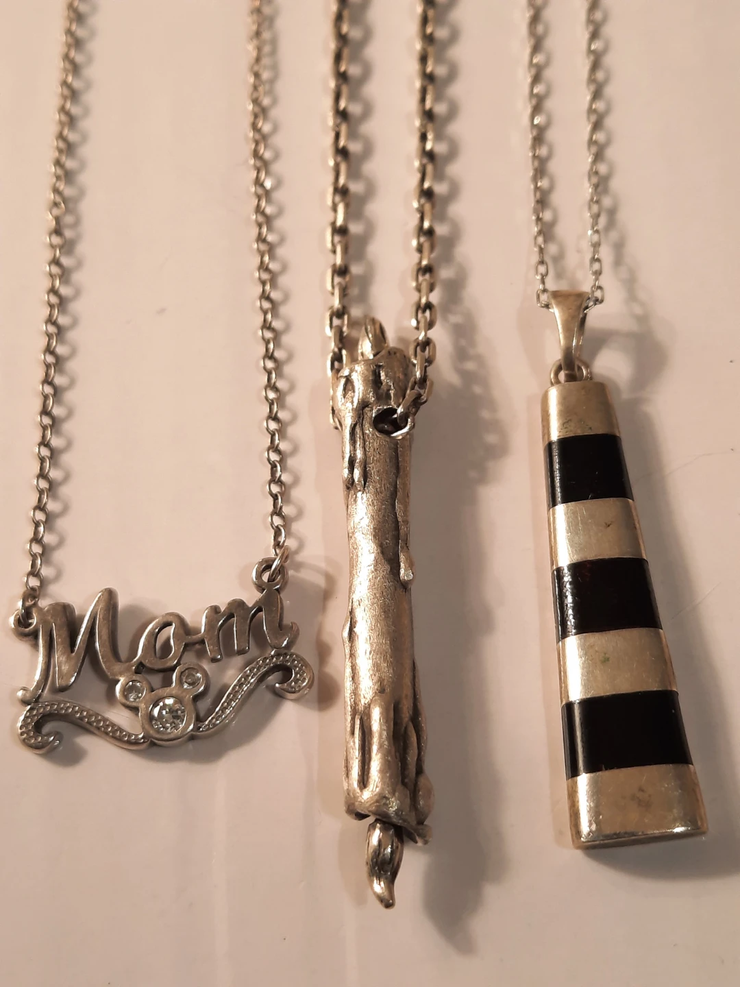 Set of 3 Necklaces925 silver: Mom, Candle, Striped Pendant