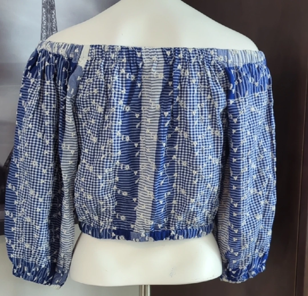 Forever 21 Blue & White Off-the-Shoulder Crop Top - Size S - photo 2