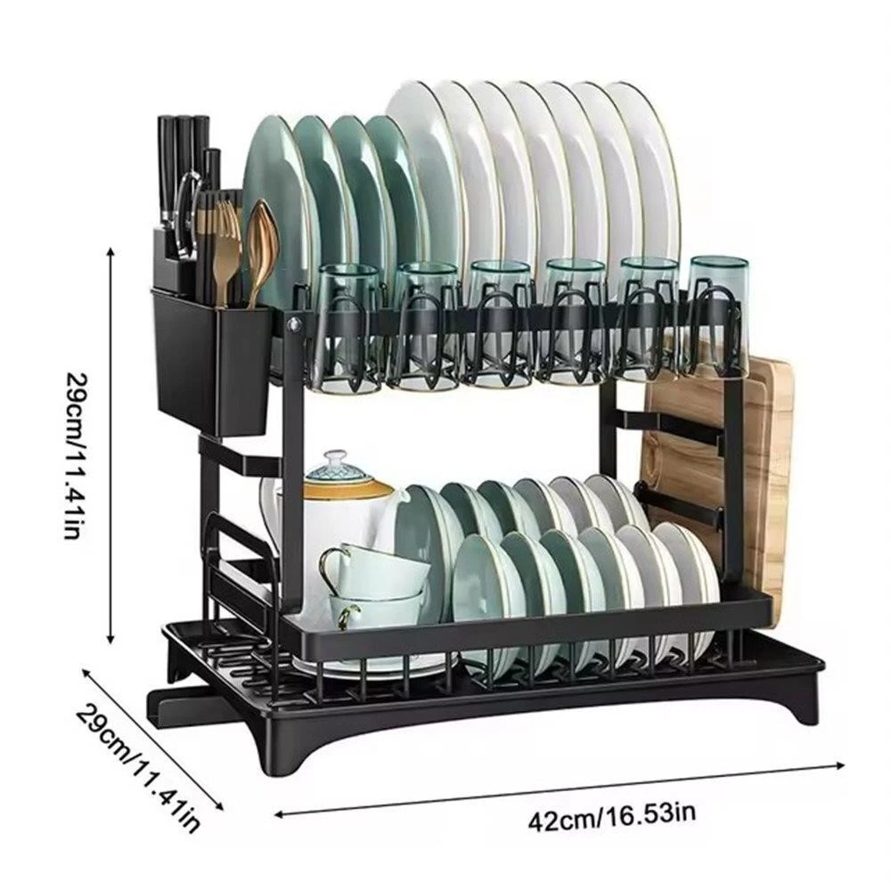 New-2 Tier Dish Rack with Cutlery Holder Kitchen Organizer - photo 2