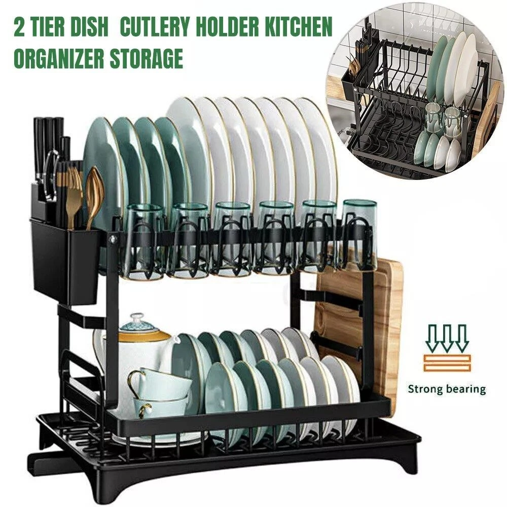 New-2 Tier Dish Rack with Cutlery Holder Kitchen Organizer - photo 3