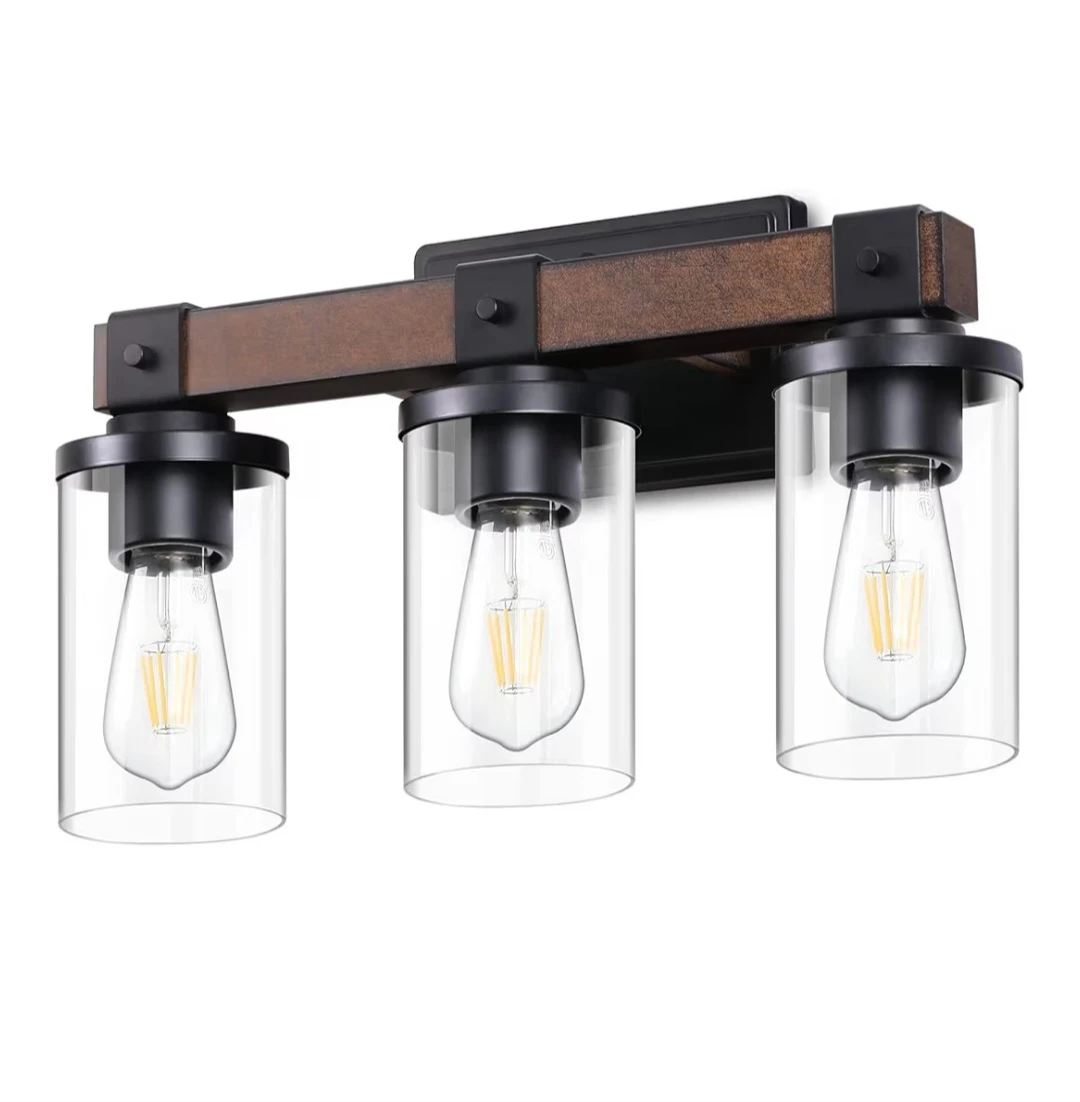3-Light Vanity Light Fixture with Wood-like Grain