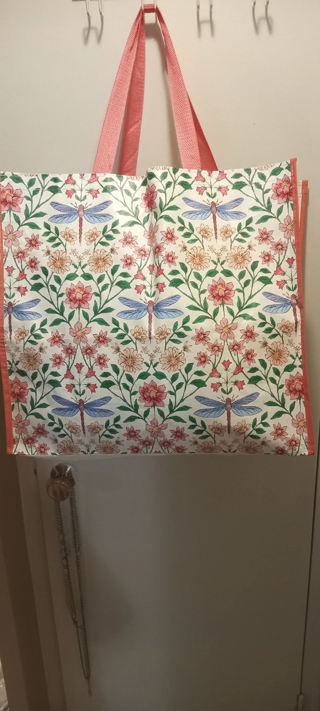 Reusable Shopping Bag with Dragonfly and Floral Print