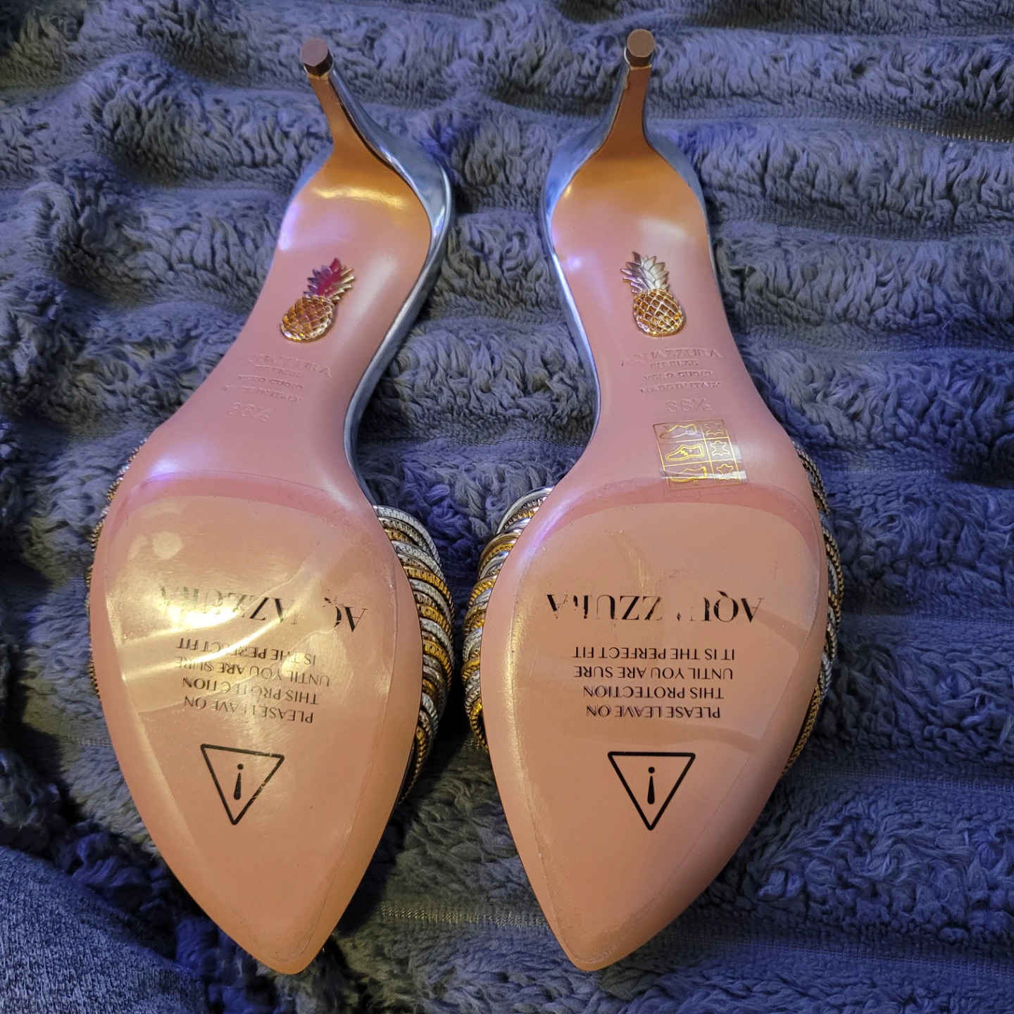 Aquazzura Silver and Gold Strappy Heels 38.5/7.5us - photo 2