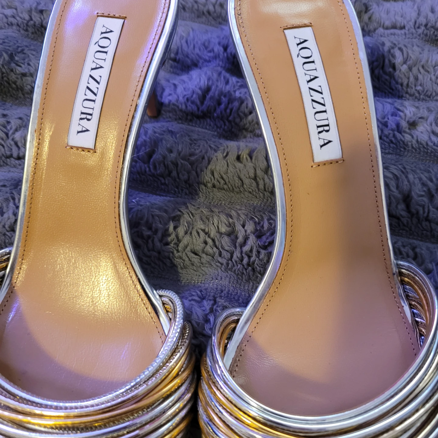 Aquazzura Silver and Gold Strappy Heels 38.5/7.5us - photo 5