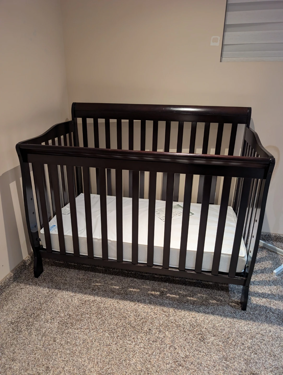 Dark Brown Convertible Crib with Mattress