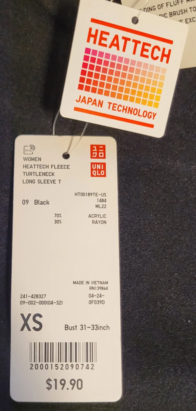Uniqlo Heattech Fleece Turtleneck Long Sleeve T Black XS - photo 2