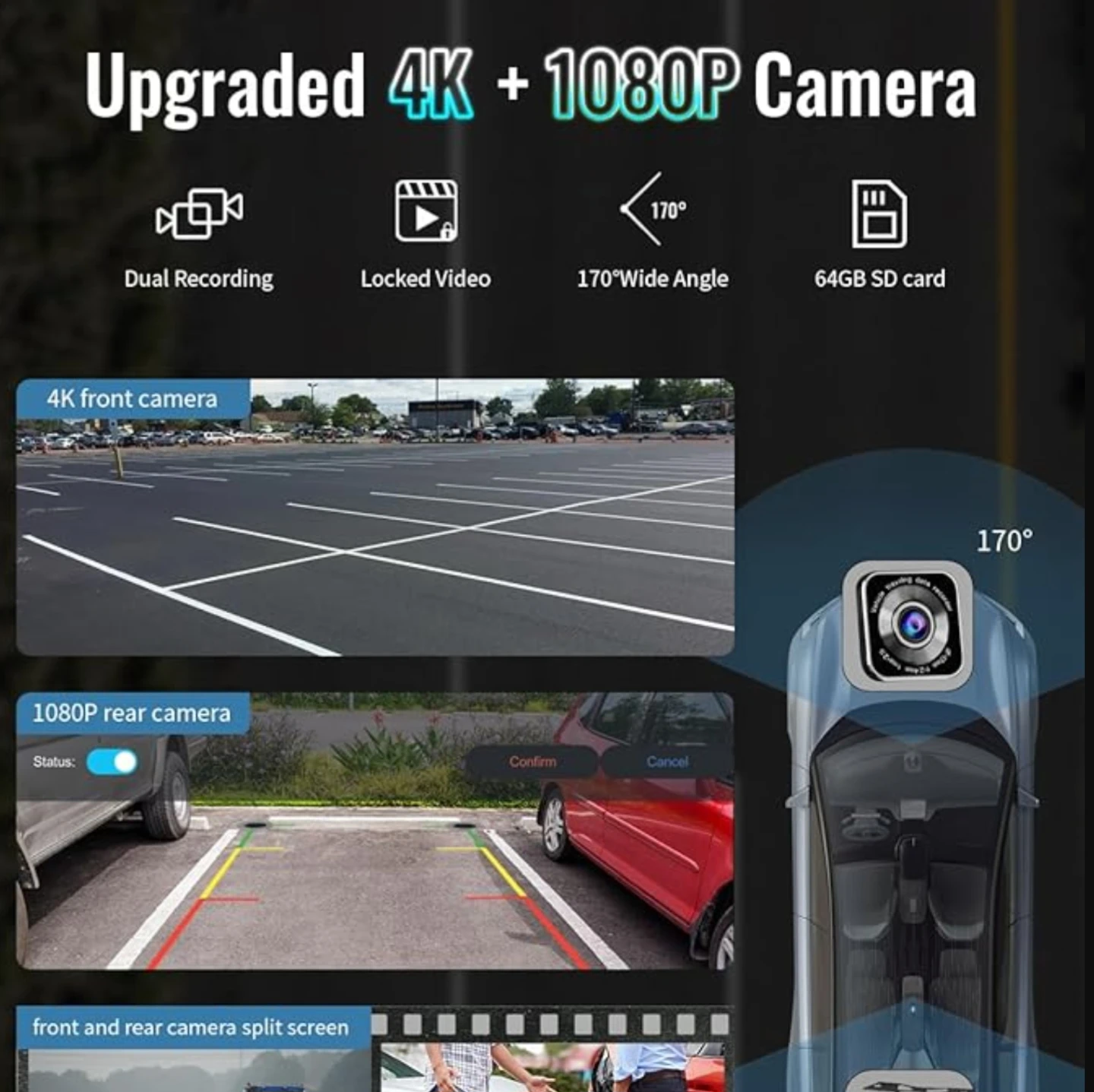 Upgraded 4K + 1080P Dash Cam with 64GB Card - photo 3