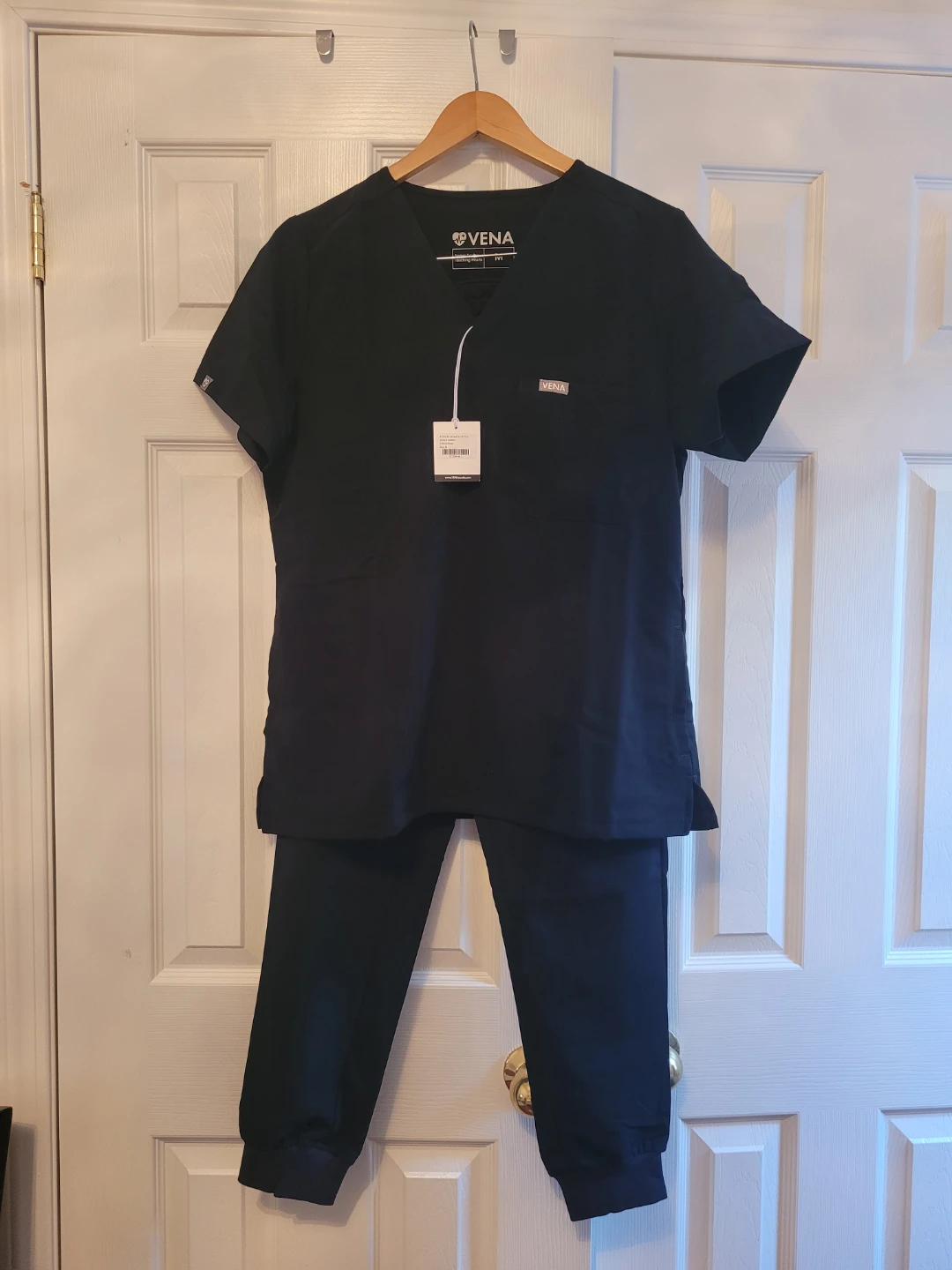 Vena Black Scrub Top and Jogger Pants Set