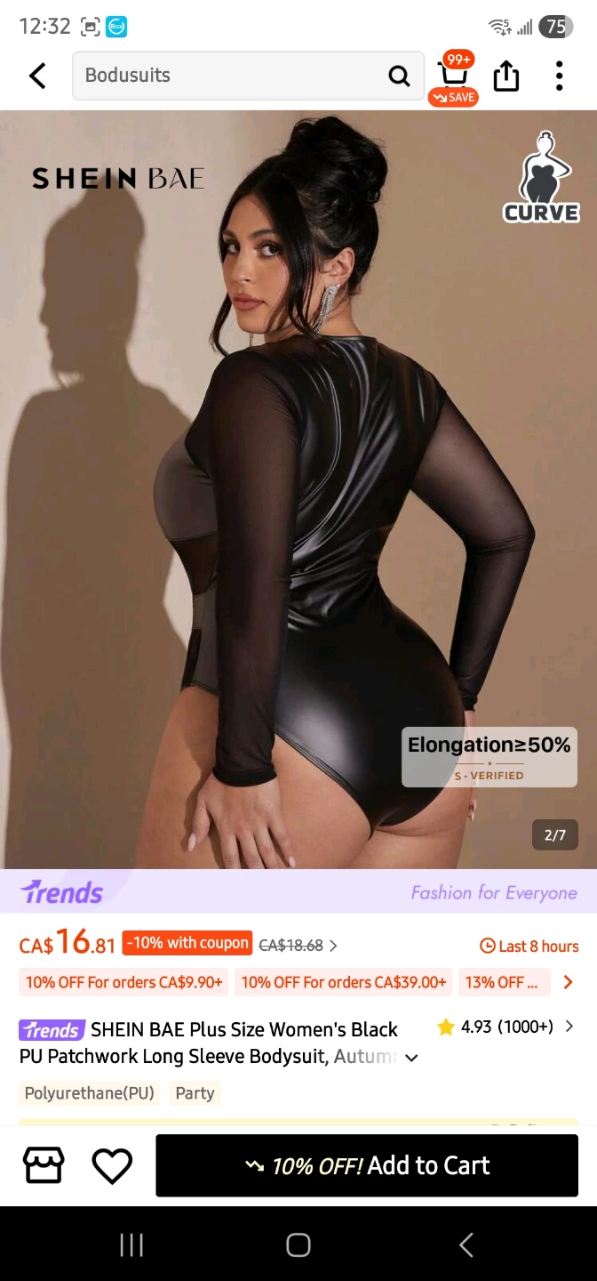 SHEIN BAE Plus Size Black PU Long Sleeve Bodysuit - photo 2