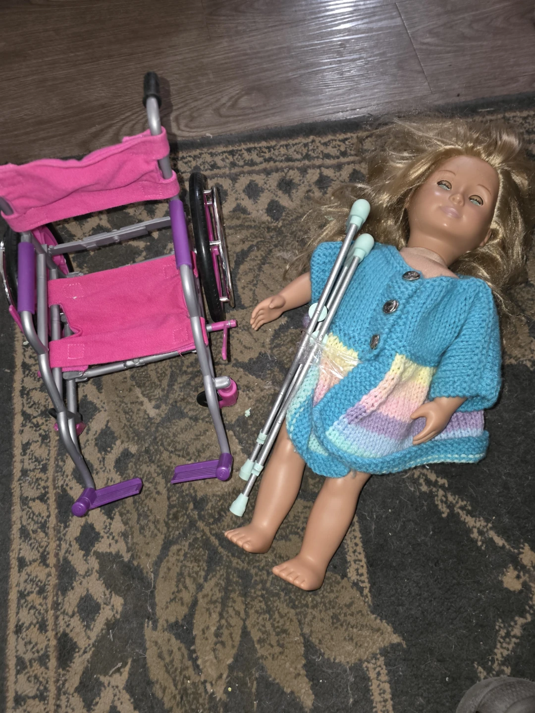 Doll with Wheelchair and Crutches