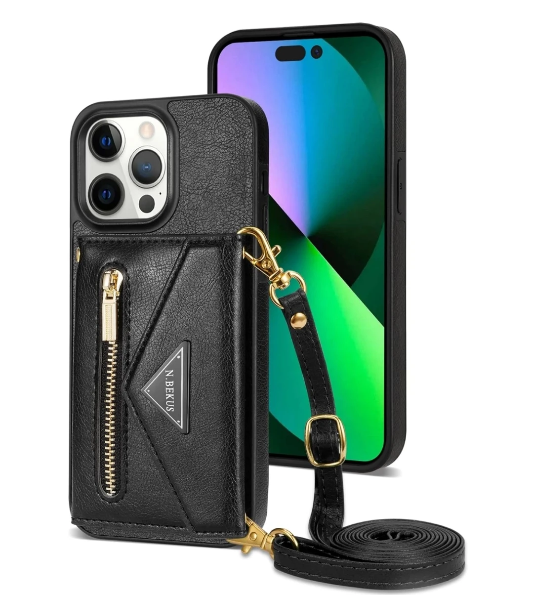 N Bekus iPhone 14 Pro Wallet Case with Card Slots and Zipper