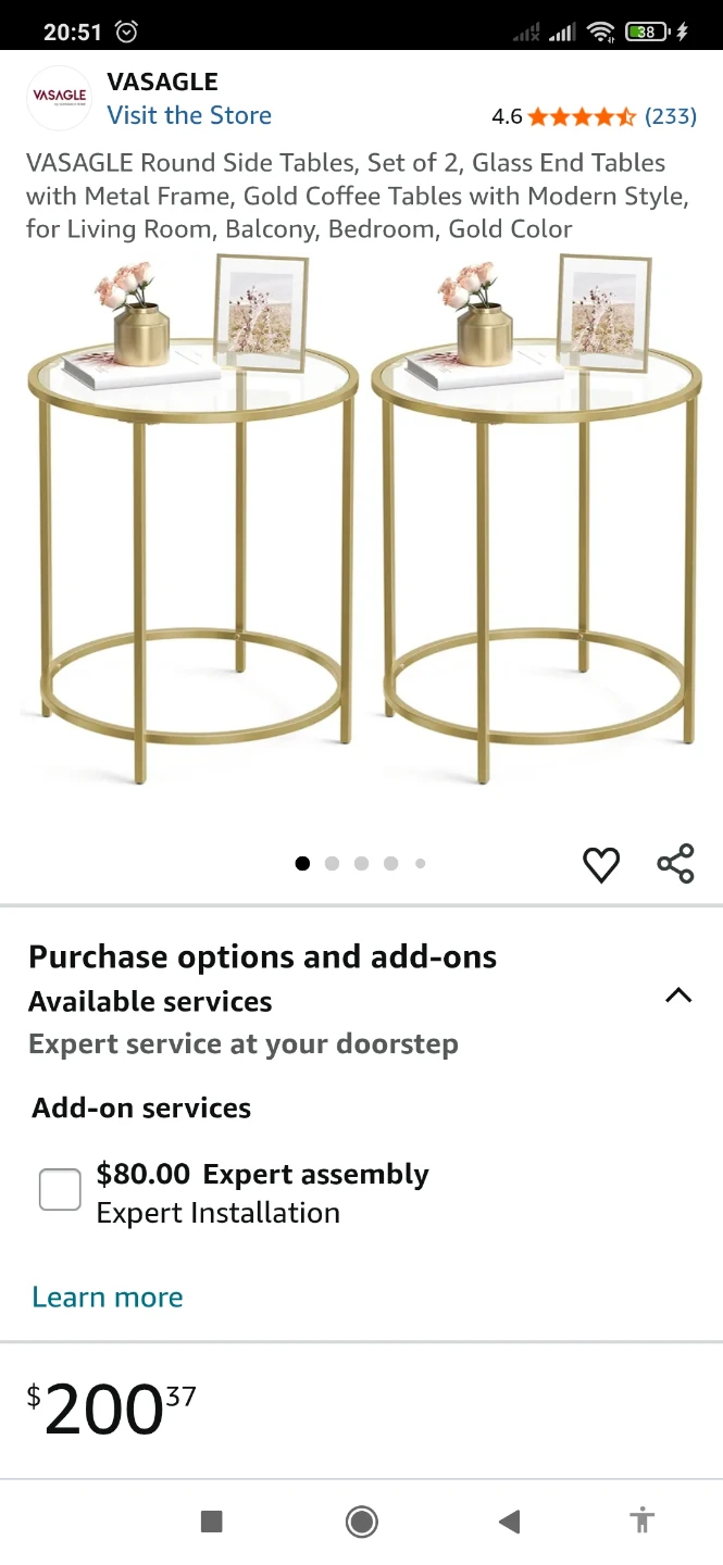 New Gold Glass Round Side Tables - Set of 2 | Glass & Gold Metal - photo 2