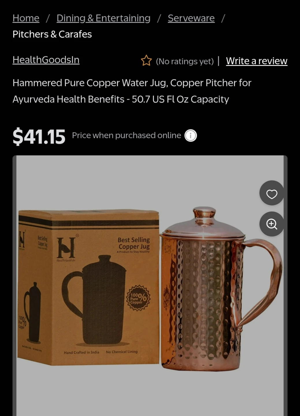 HealthGoodsIn Hammered Copper Water Jug & Cocktail Shaker - photo 3