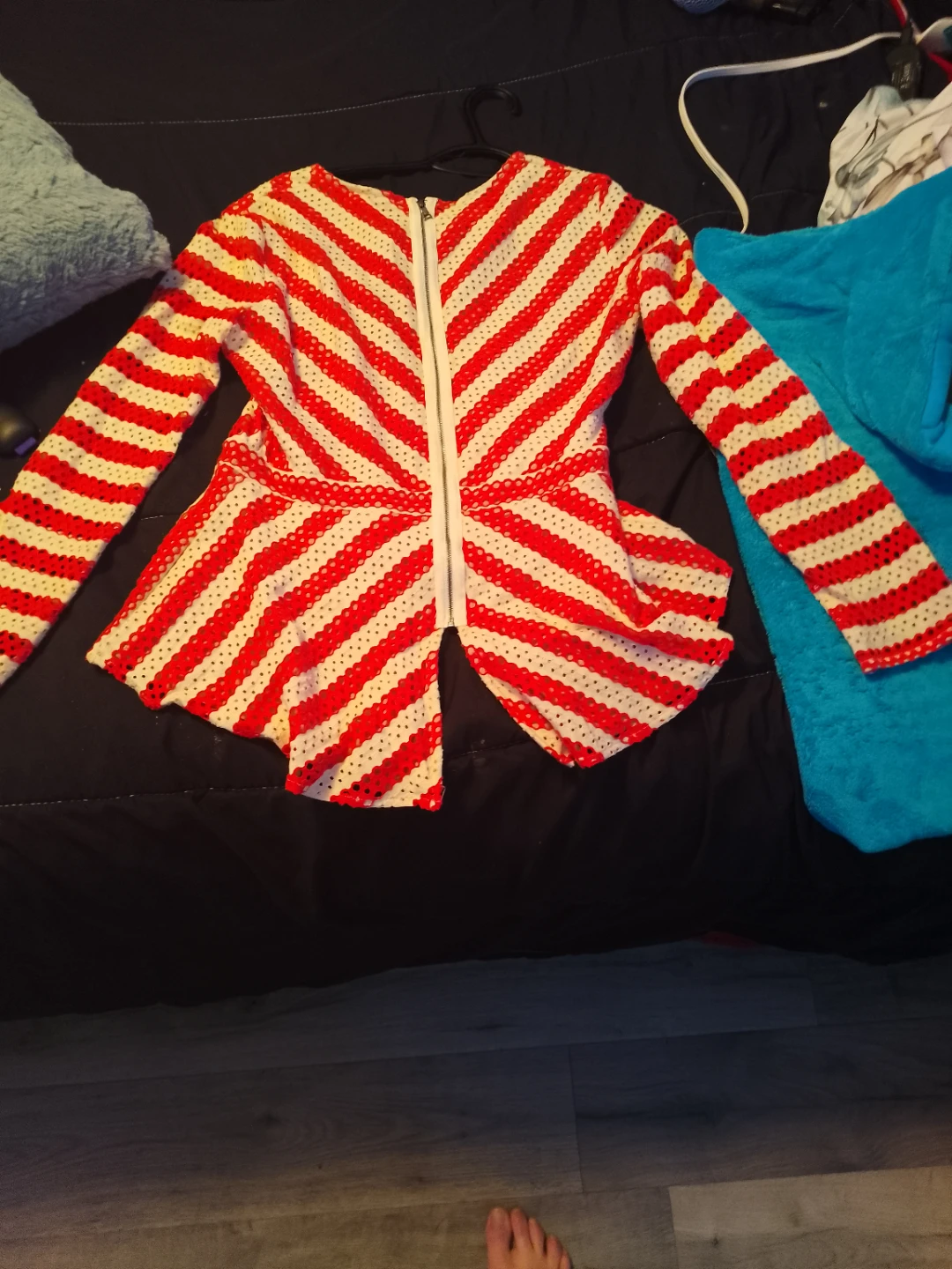 BCBGMAXAZRIA Red and White Striped Peplum Top Size M