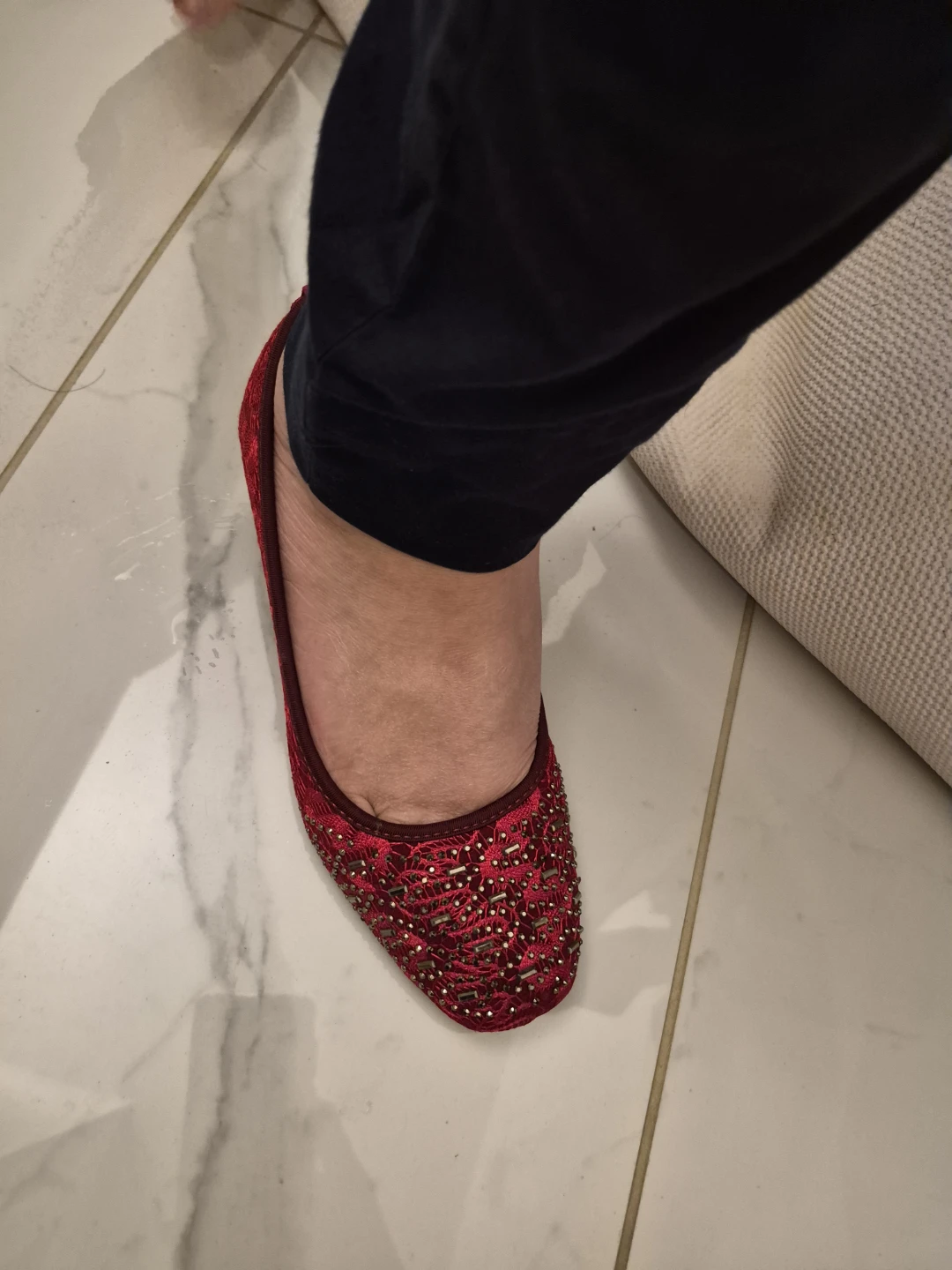 Red Stylo Wedge Flats with Embellishments - Size 38 - photo 5