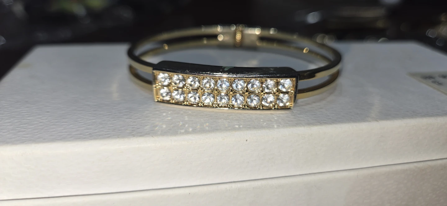 Gold Tone Bangle Bracelet with Rhinestones