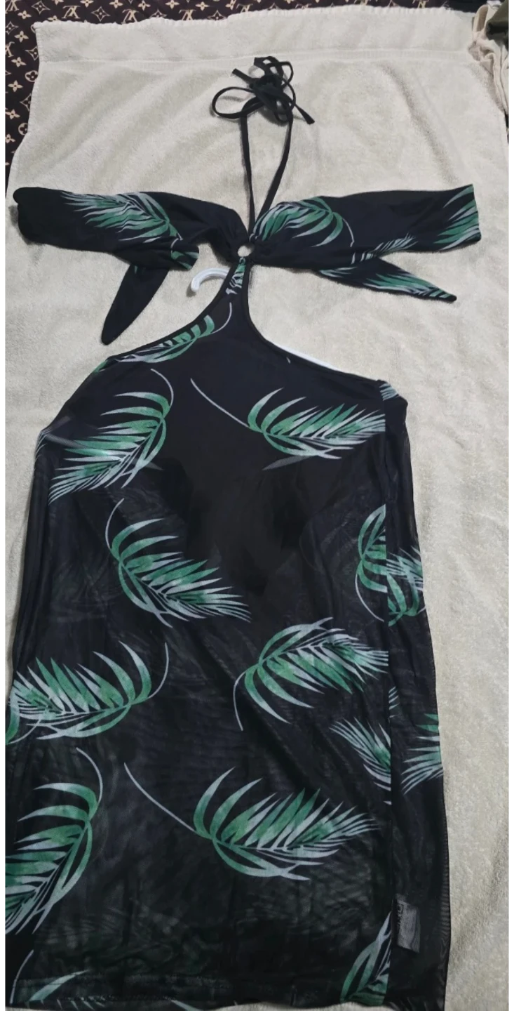 Women's Palm Leaf Print Bikini and Cover-up Set