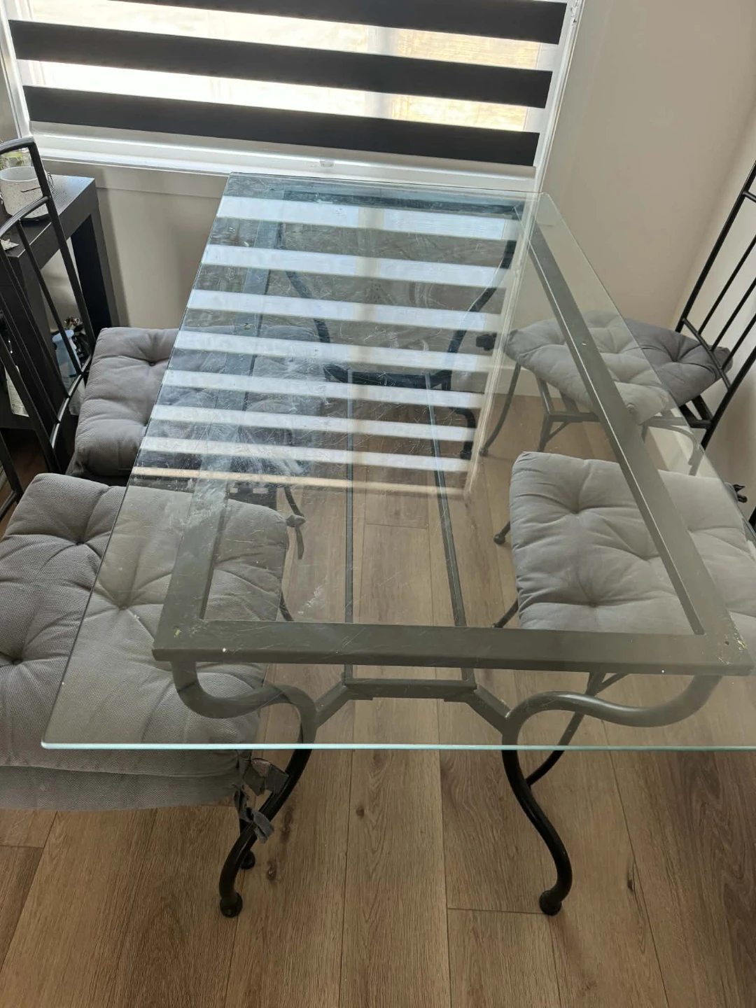 Glass Top Dining Table with 4 Metal Chairs
