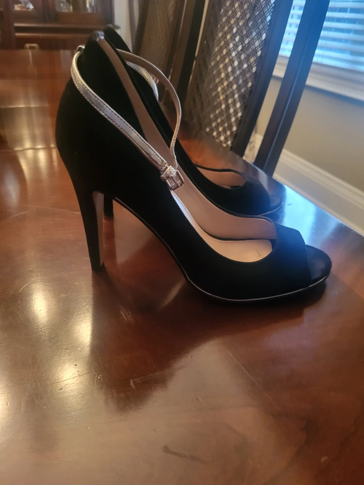 Black Suede Peep-Toe Heels with Ankle Strap