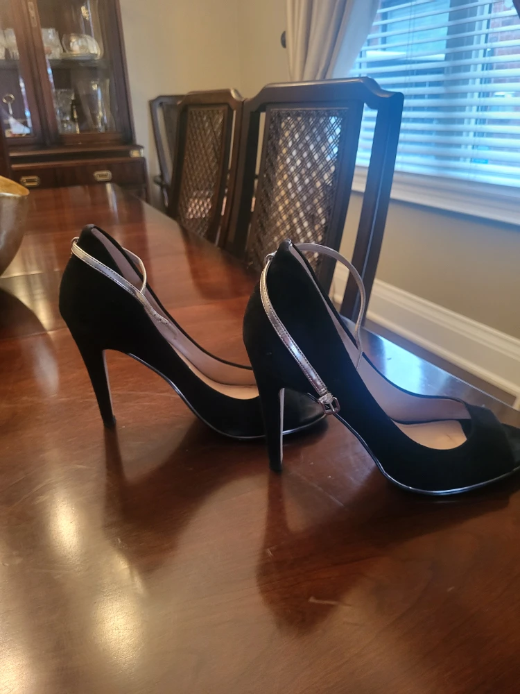 Black Suede Peep-Toe Heels with Ankle Strap - photo 2