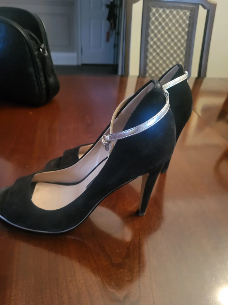 Black Suede Peep-Toe Heels with Ankle Strap - photo 3