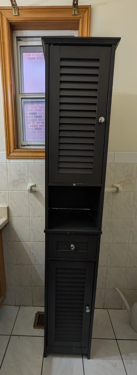 Dark Brown Storage Cabinet with Louvered Doors and Drawer - photo 2