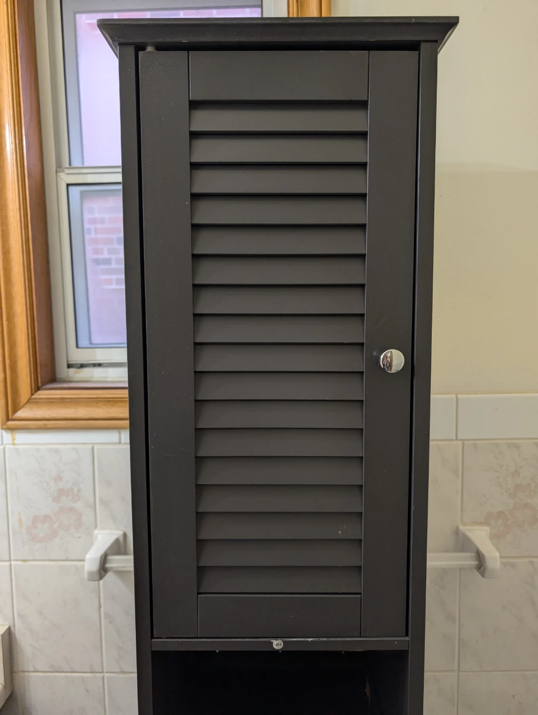 Dark Brown Storage Cabinet with Louvered Doors and Drawer - photo 3