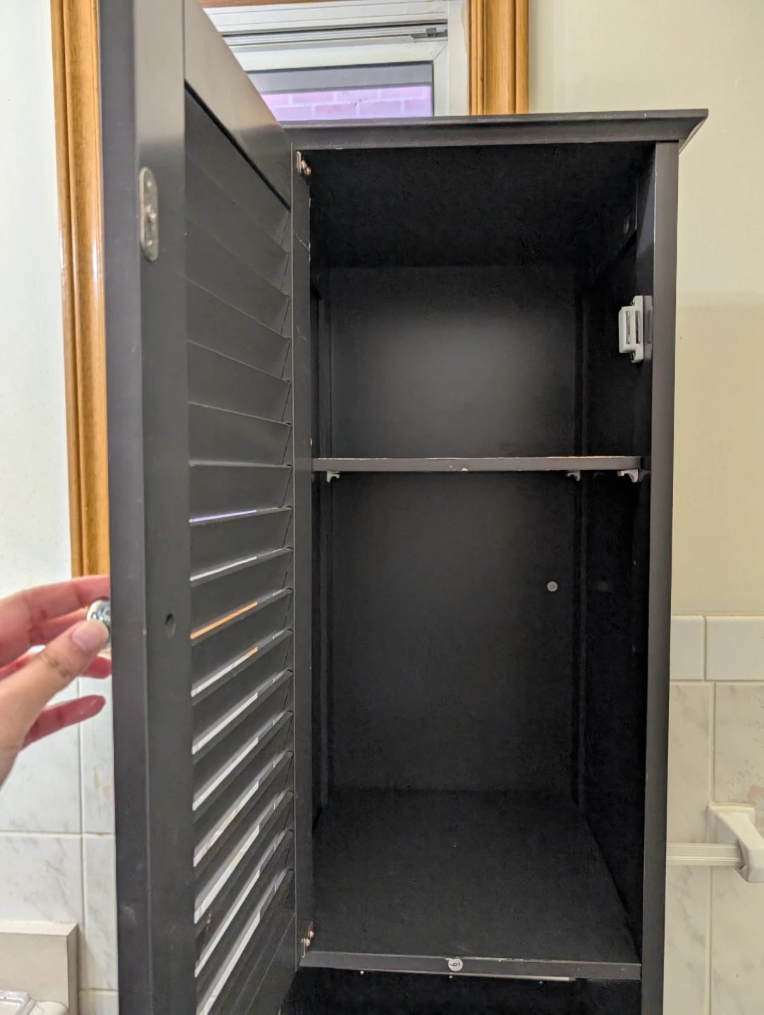 Dark Brown Storage Cabinet with Louvered Doors and Drawer - photo 5
