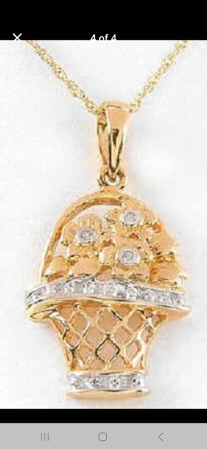 Gold Flower Basket Pendant & Chain Necklace in solid 10K gold - photo 2