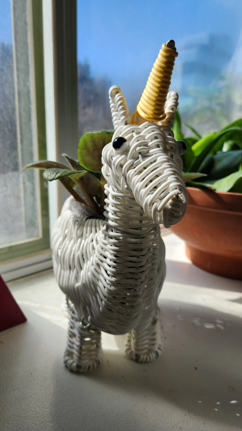 Wicker unicorn 🦄 planter with African Violet plant
