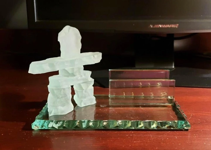 Glass Inukshuk and Business Card Holder Set