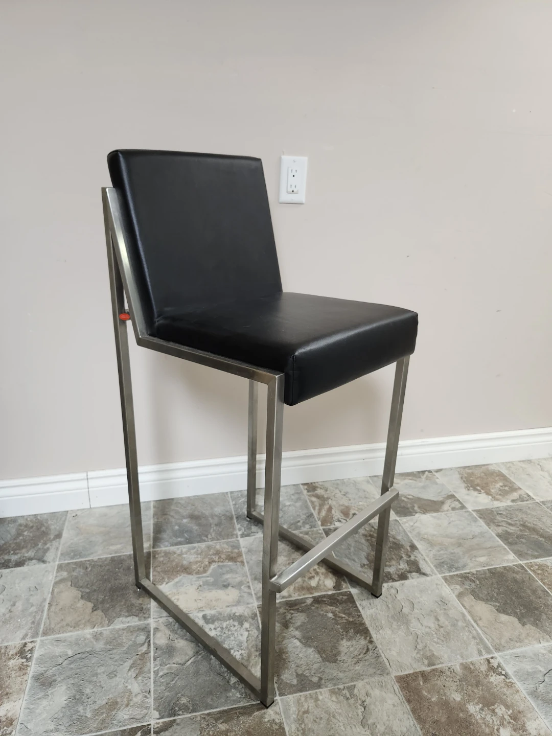 Black Faux Leather Bar Stool with Silver Metal Frame