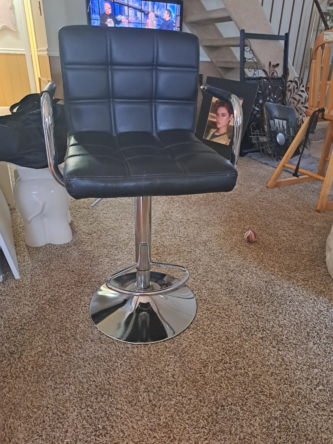 Black Faux Leather Bar Stool with Chrome Base
