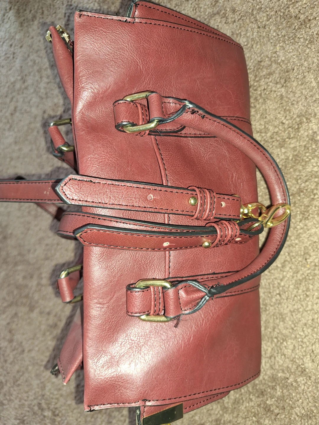 London Fog Satchel Bag - Burgundy Faux Leather - photo 2